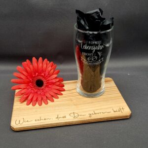 Geschenkset mit Glas und Jausenbrett